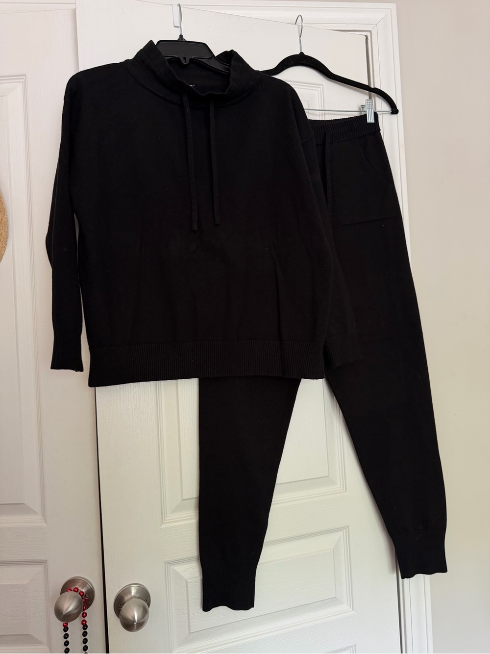 Black knit set, mockneck sweater and joggers, size L